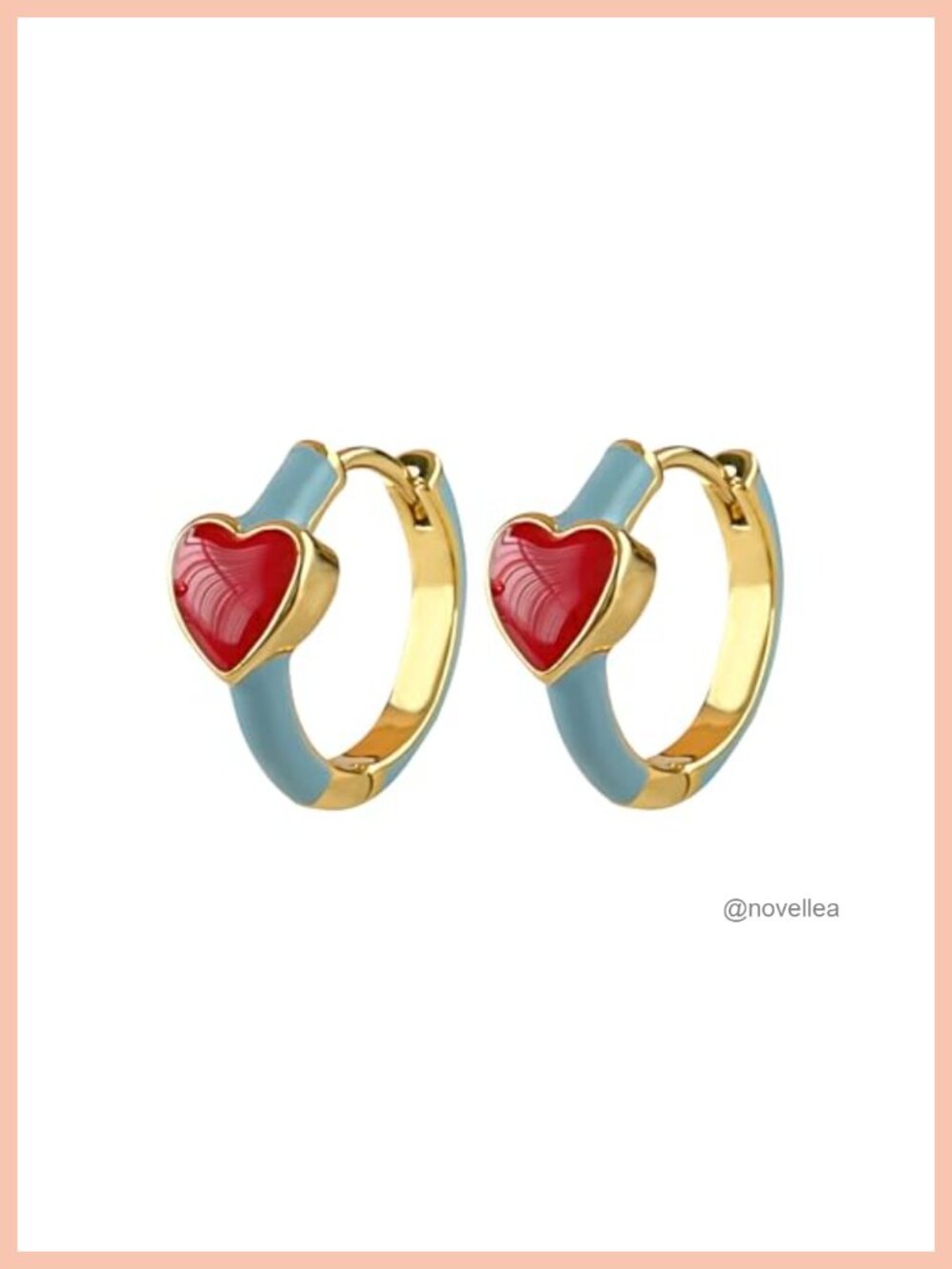 Huggie Hoop Earrings with Heart Charm Gold Tone Enamel